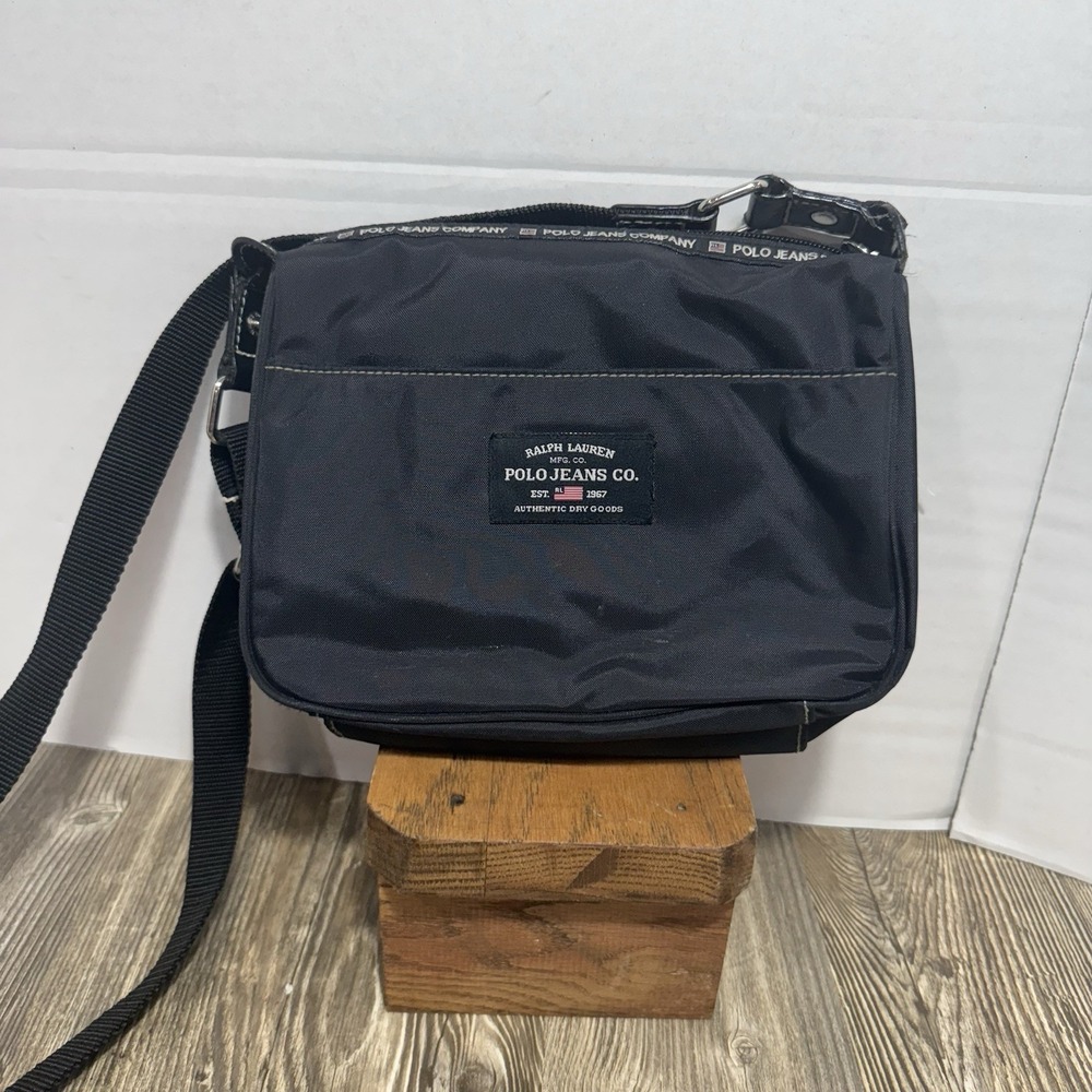Vintage 90's Ralph Lauren Polo Jeans Co Black Crossbody Bag 9"x7" Canvas